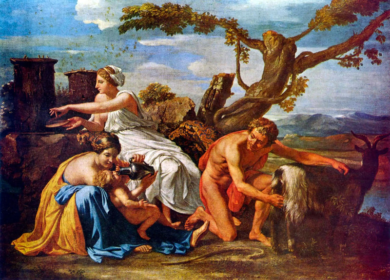 Giove bambino nutrito dalla capra Amaltea - Nicolas Poussin