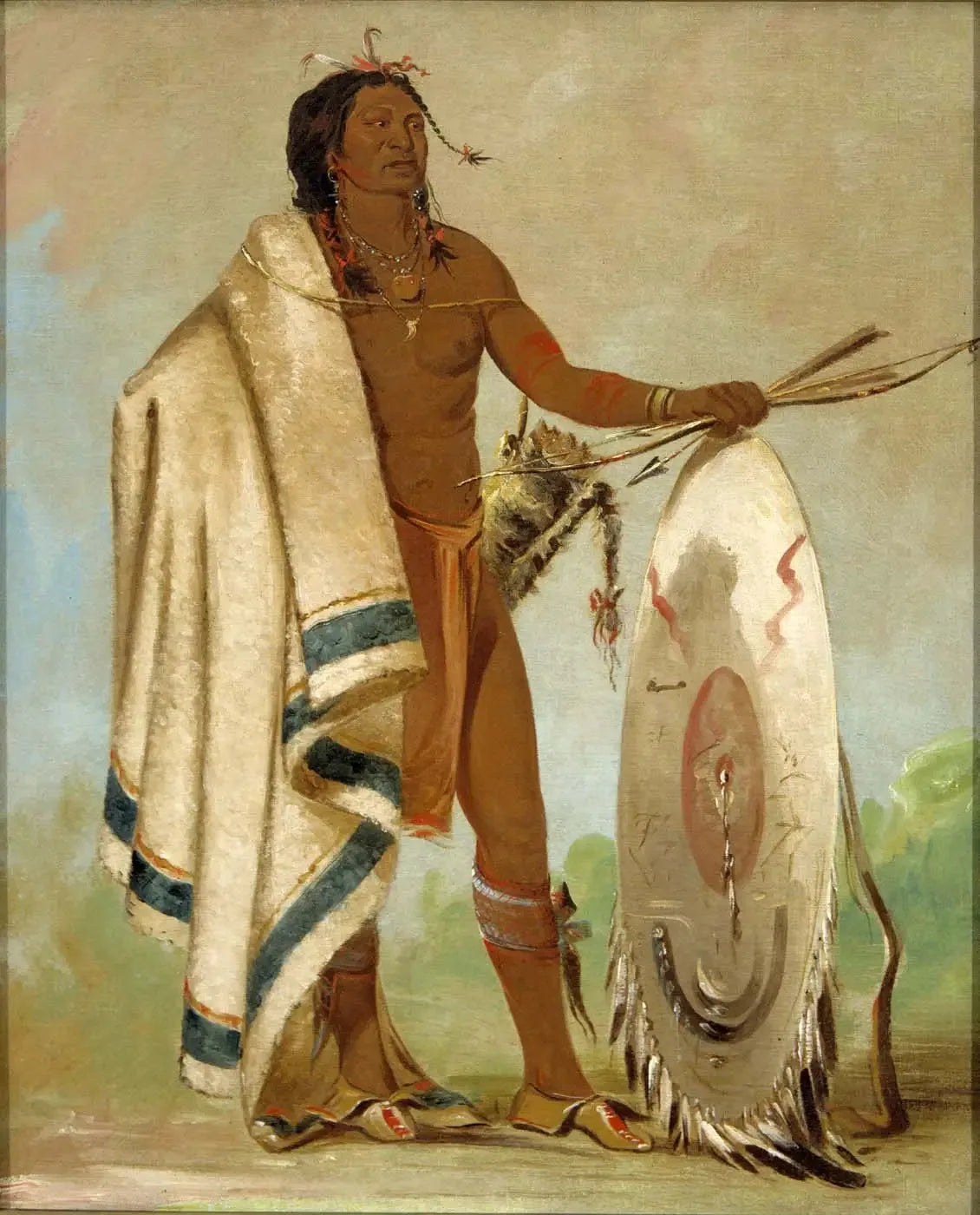 Kotz-a-tó-ah, Bouclier fumé, un guerrier distingué - George Catlin image 1 tableau peint à l’huile sur toile