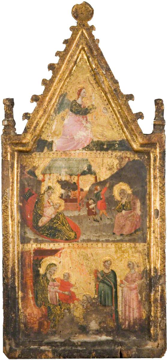 L'Angelo dell'Annunciazione (en haut), la Natività e l'Annunciazione ai pastori (au centre), l'Adorazione dei Re Magi (en bas) - Giovanni Baronzio