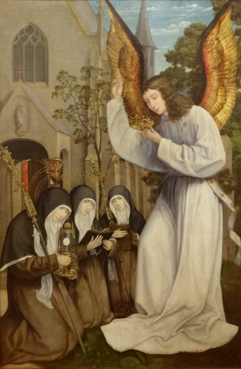 L'Apparizione dell'Angelo a santa Chiara, santa Agnese d'Assisi e santa Colette di Corbie - Quentin Metsys