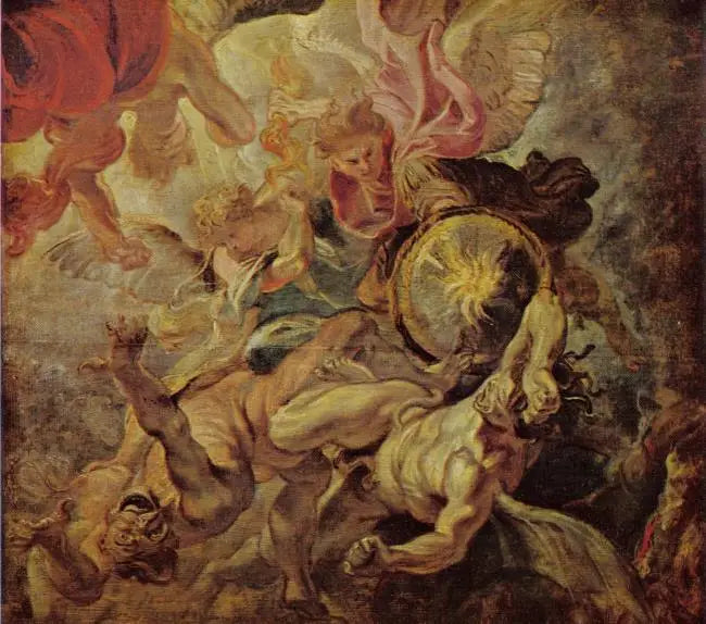 L'arcangelo Michele sconfigge Satana e gli angeli ribelli (Apocalisse 12:7-9), 1620 - Peter Paul Rubens