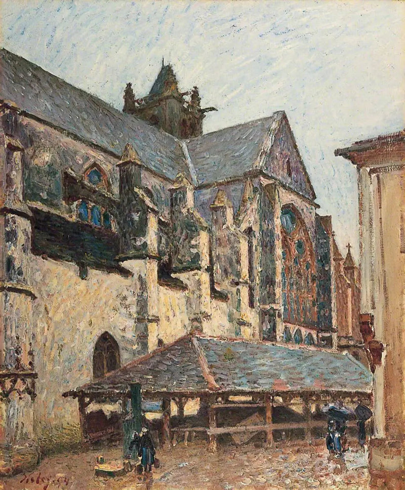 La Chiesa di Moret sotto la pioggia, lato transetto - Alfred Sisley