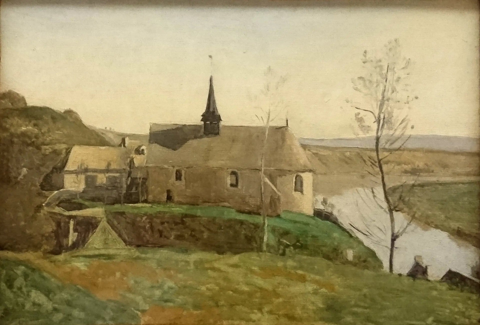 L'Église de Rolleboise, près de Mantes - Jean-Baptiste Camille Corot image 1 reproduction artisanale de tableau