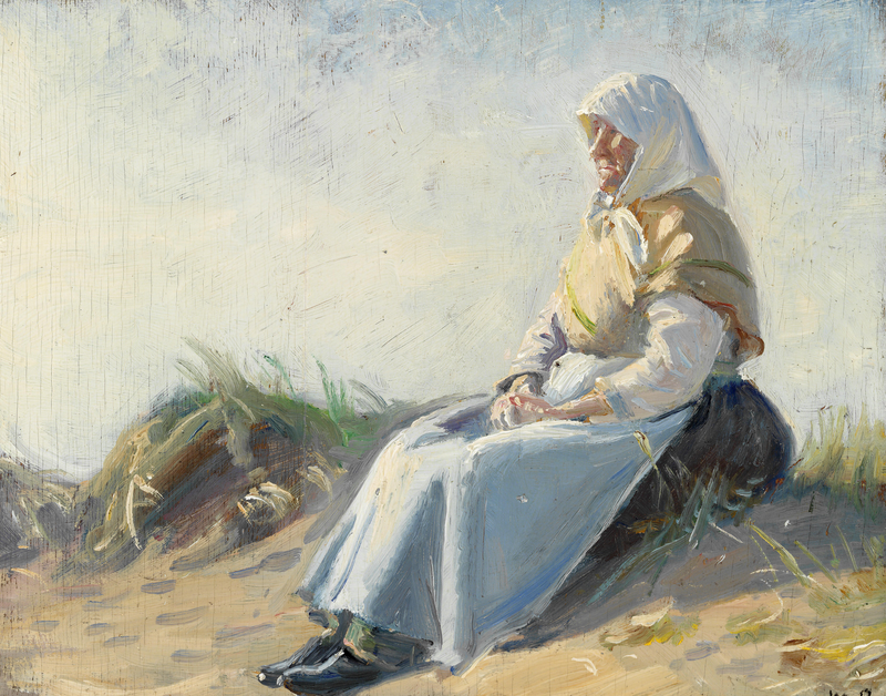 La moglie di Anker, Nelle, seduta tra le dune di Skagen. -Michael Peter Ancher