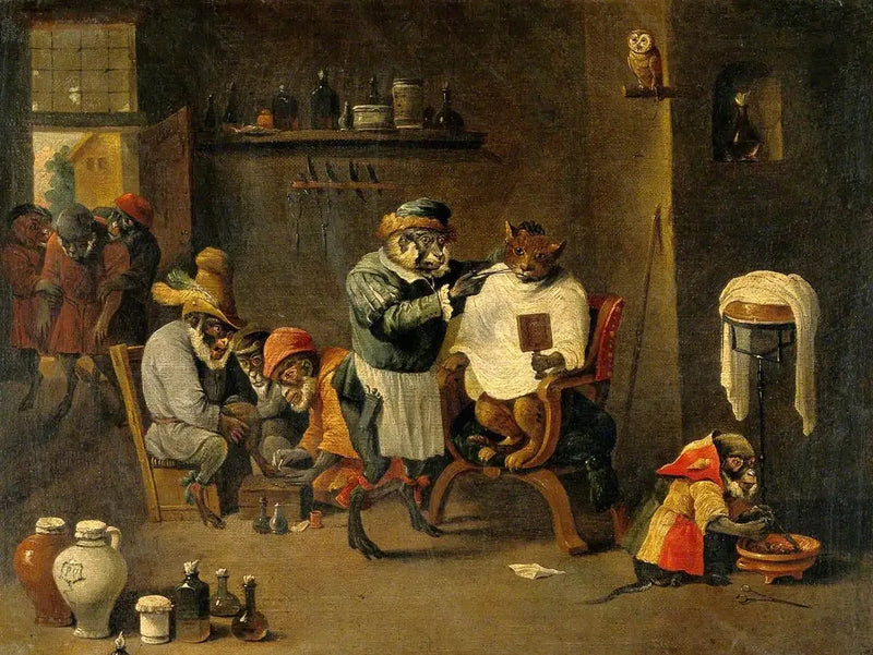 L'établissement d'un barbiere-chirurgo scimmia - David Teniers il Giovane