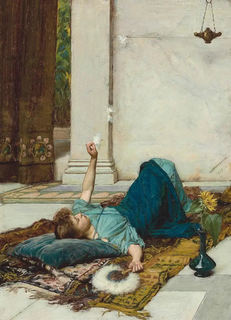 "Il ventaglio di piume bianche - John William Waterhouse"