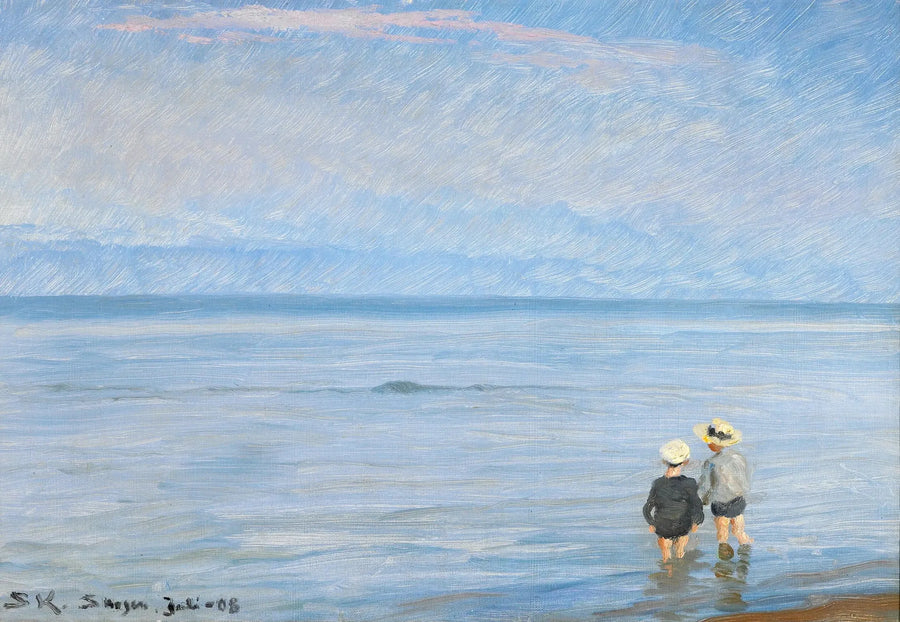 L'ora blu. Due bambini che pagaiando sulla spiaggia di Skagen. - Peder Severin Krøyer