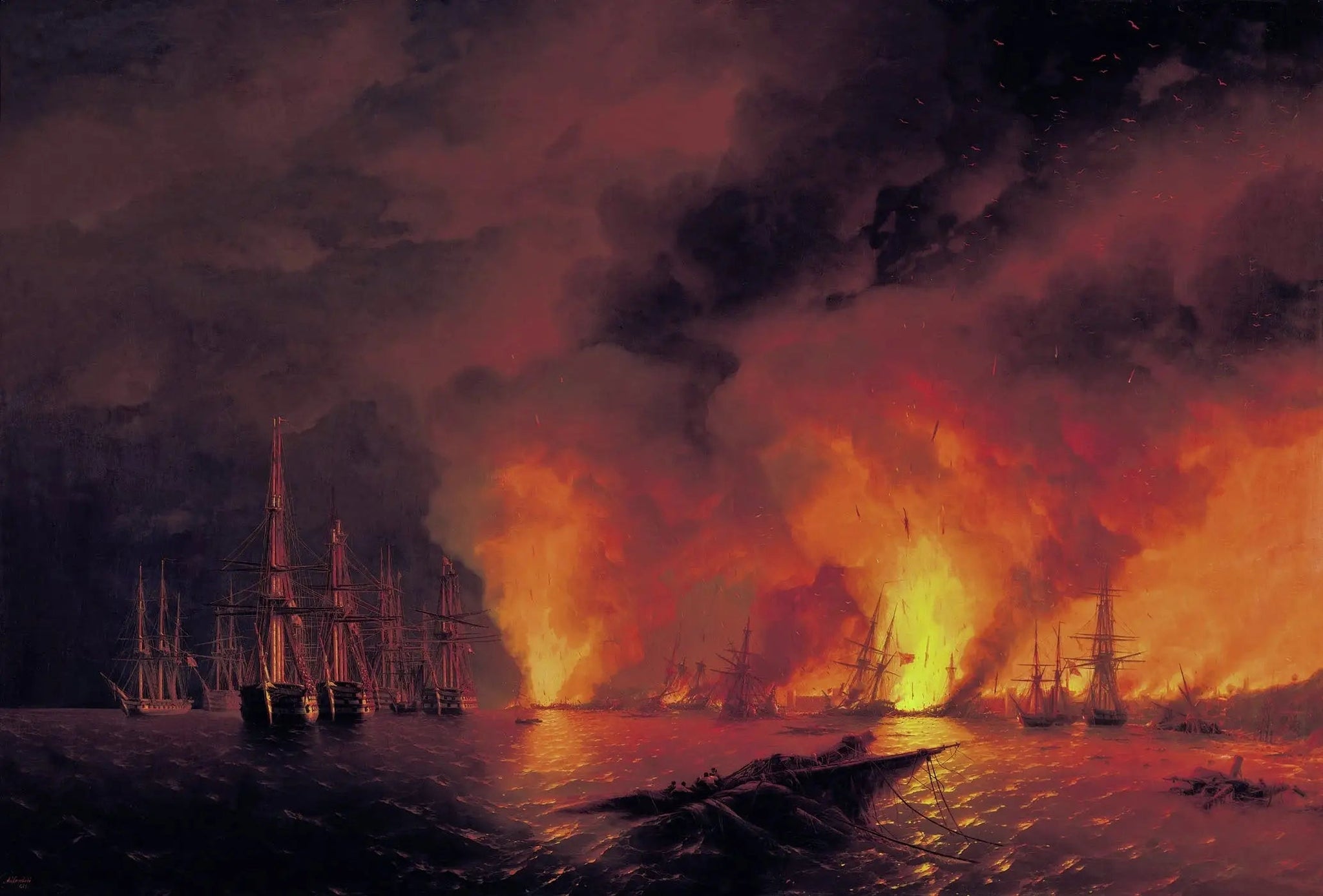 La Bataille de Sinope, le 18 novembre 1853 (Nuit après la bataille). - Ivan Aïvazovski image 1 copie de tableau peinte à la main