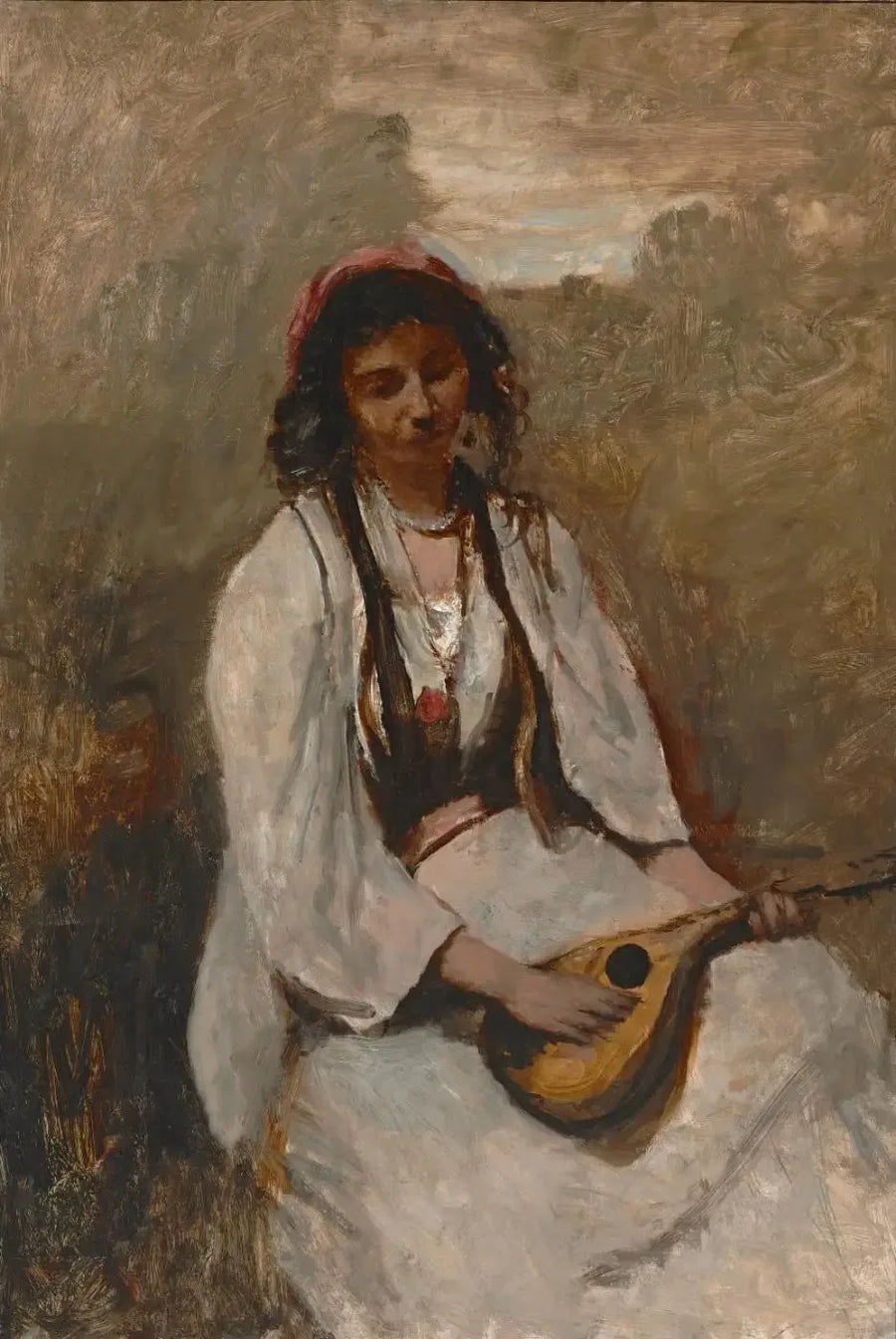 La Bohémienne alla mandolina seduta - Jean-Baptiste Camille Corot
