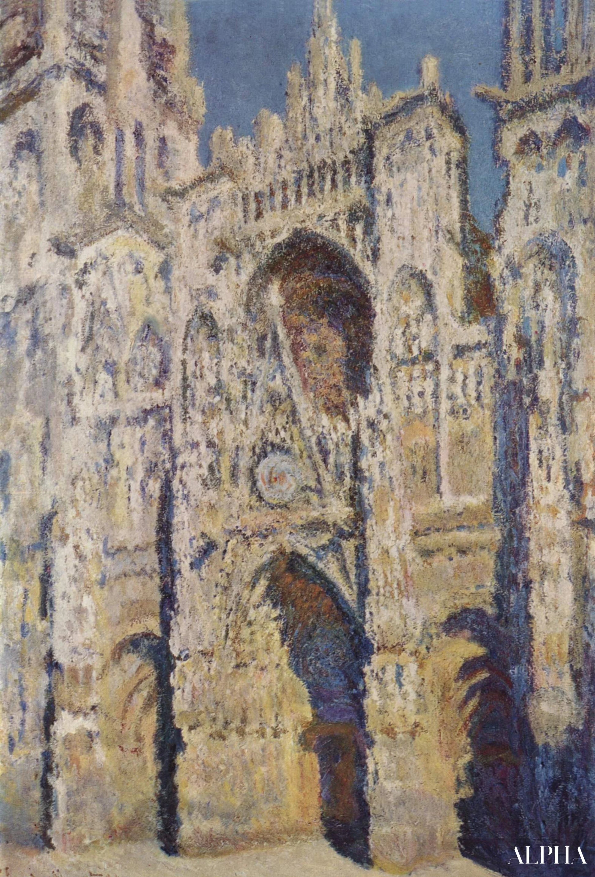 La Cathédrale de Rouen. Le portail et la tour Saint-Romain, plein soleil ; harmonie bleue et or (W1360) - Claude Monet - Reproductions de tableaux et peintures haut de gamme