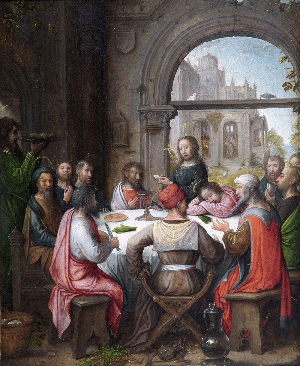 La Cène avec l’institution de l’Eucharistie et le lavement des pieds par le Christ - Juan de Flandes - Alpha