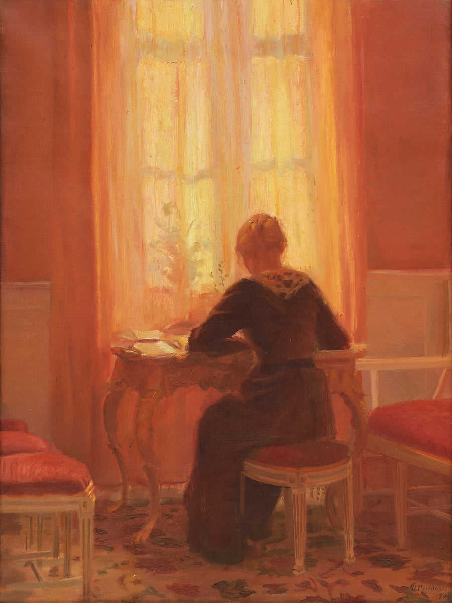 La Stanza Rossa - Interno con Helga, la figlia dell'artista. - Anna Ancher