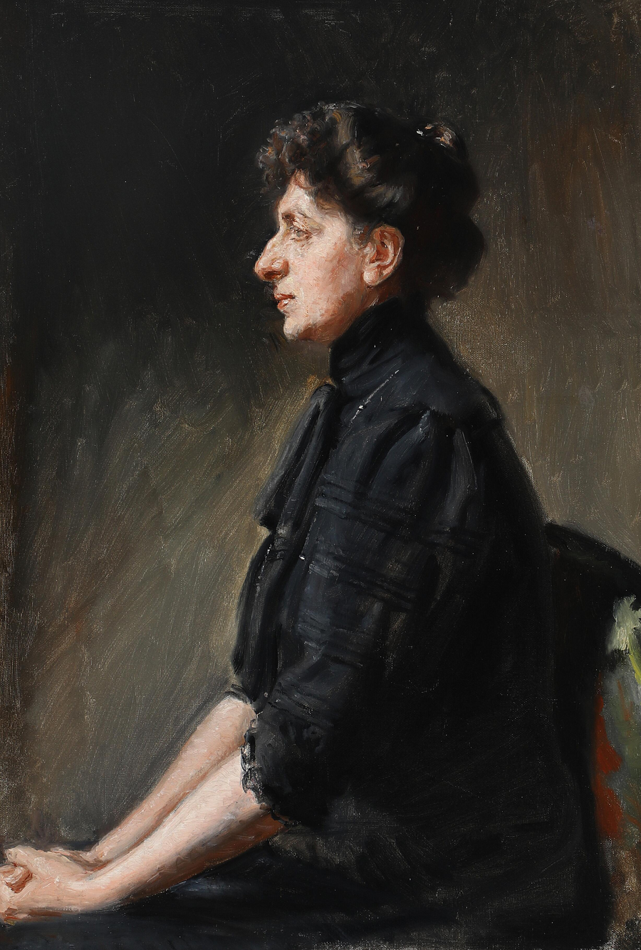 La cantante Elisabeth Dons, seduta, vestita di nero. - Michael Peter Ancher