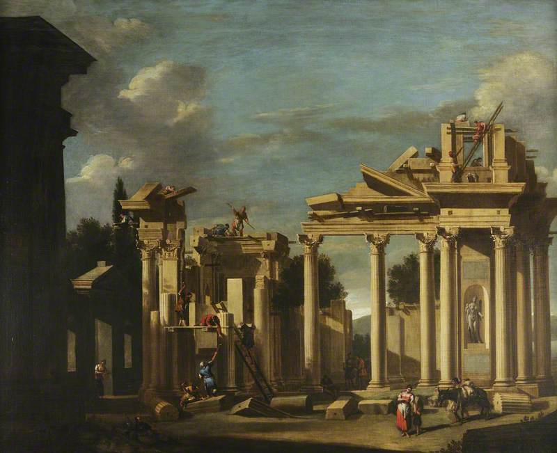 La costruzione di un tempio classico in un paesaggio - Sebastiano Ricci