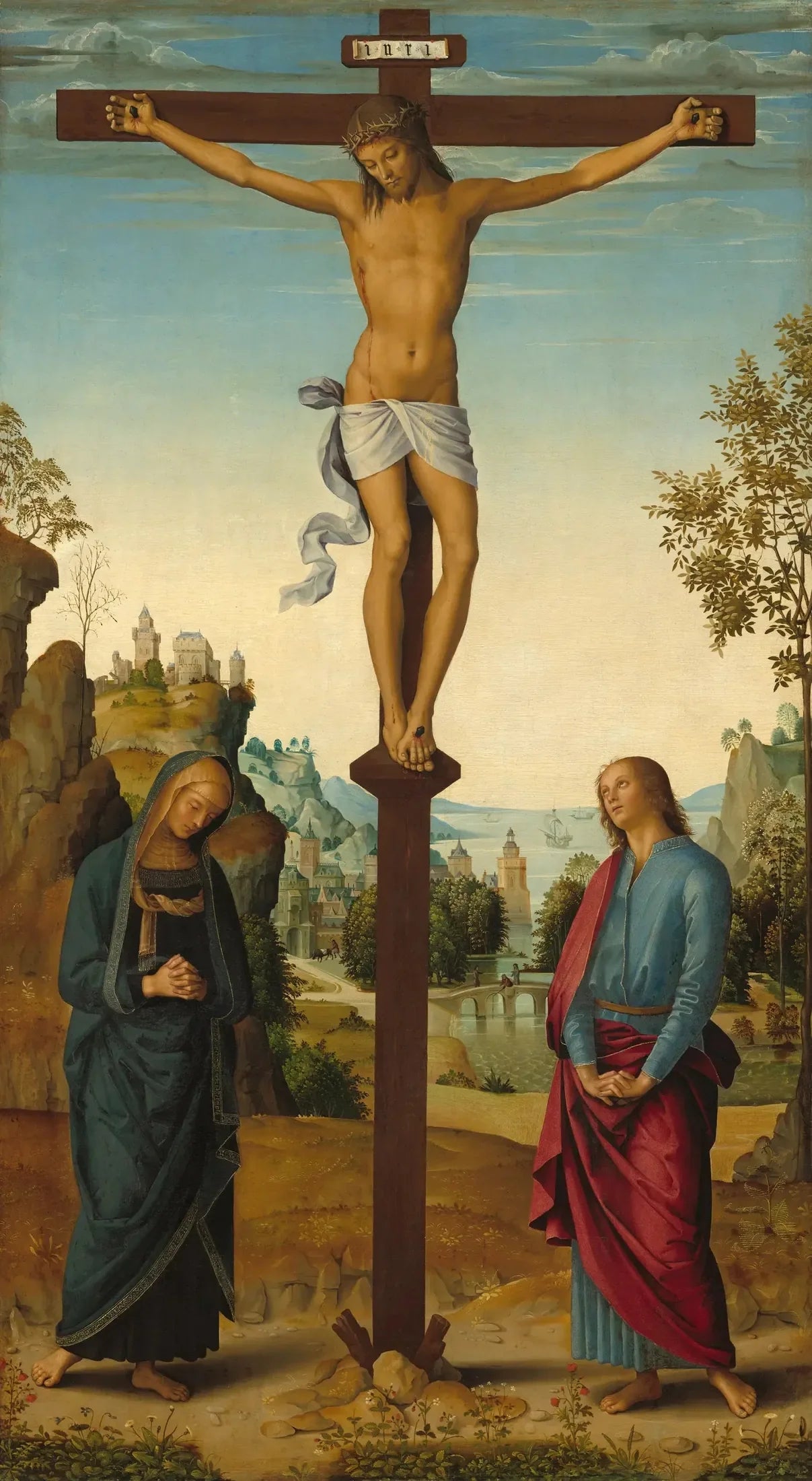 La Crucifixion avec la Vierge, saint Jean, saint Jérôme et sainte Marie-Madeleine [panneau du milieu] - Pietro Perugino image 1 reproduction d’œuvre d’art à l’huile