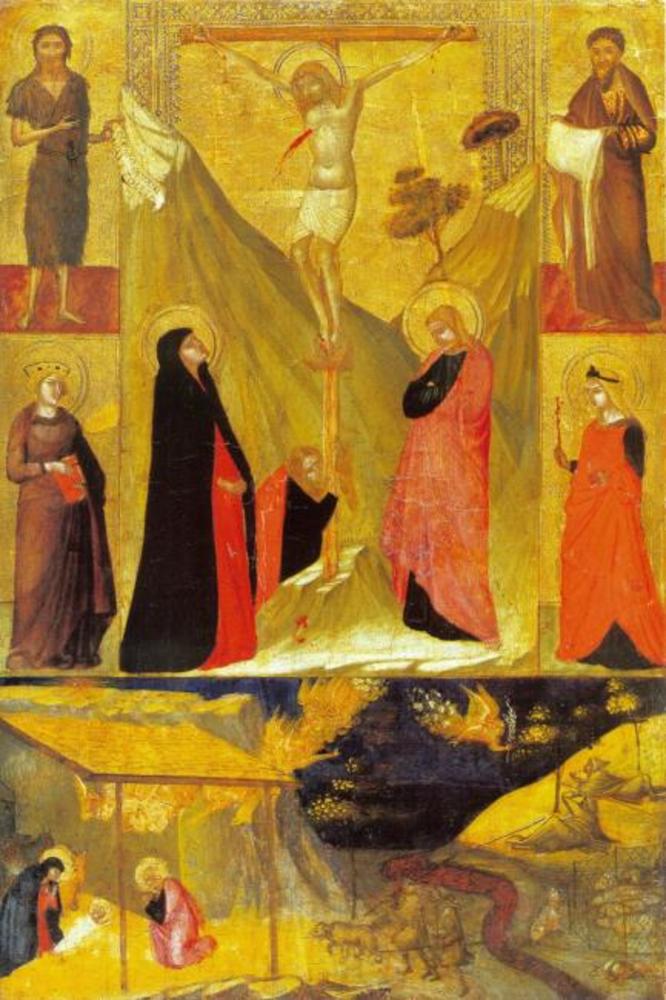 La Crucifixion, la Nativité et les Saints - Ambrogio Lorenzetti image 1 reproduction de peinture à l’huile