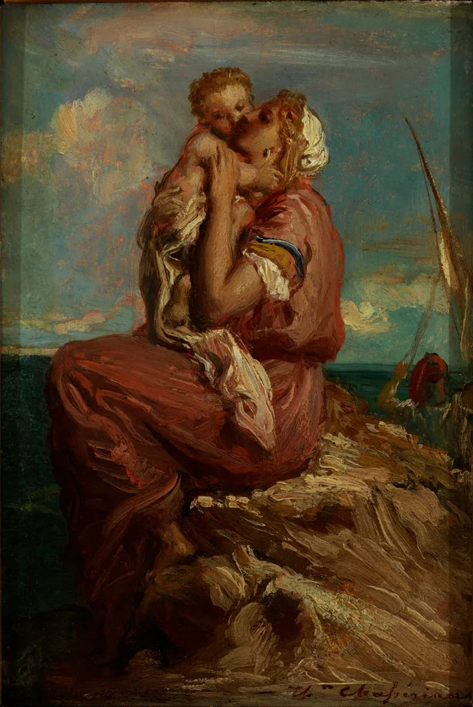La femme du pêcheur de Mola di Gaeta embrassant son enfant - Théodore Chassériau image 1 reproduction de peinture à l’huile