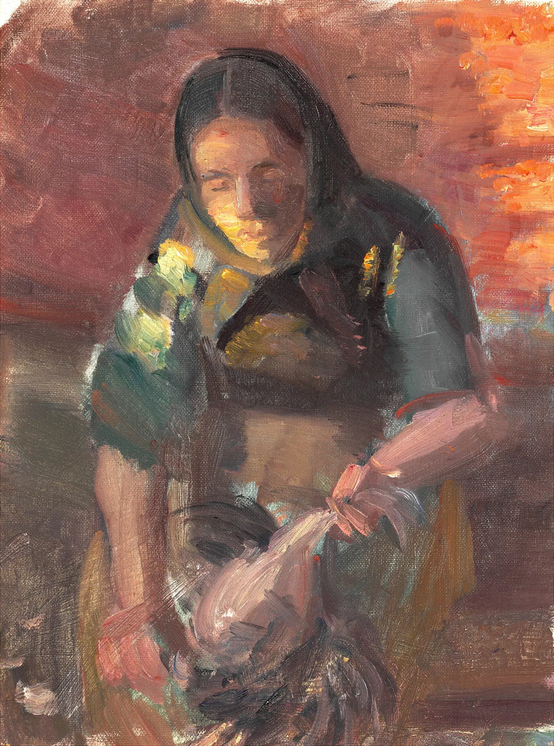 La figlia di un pescatore che spenna i polli - Anna Ancher