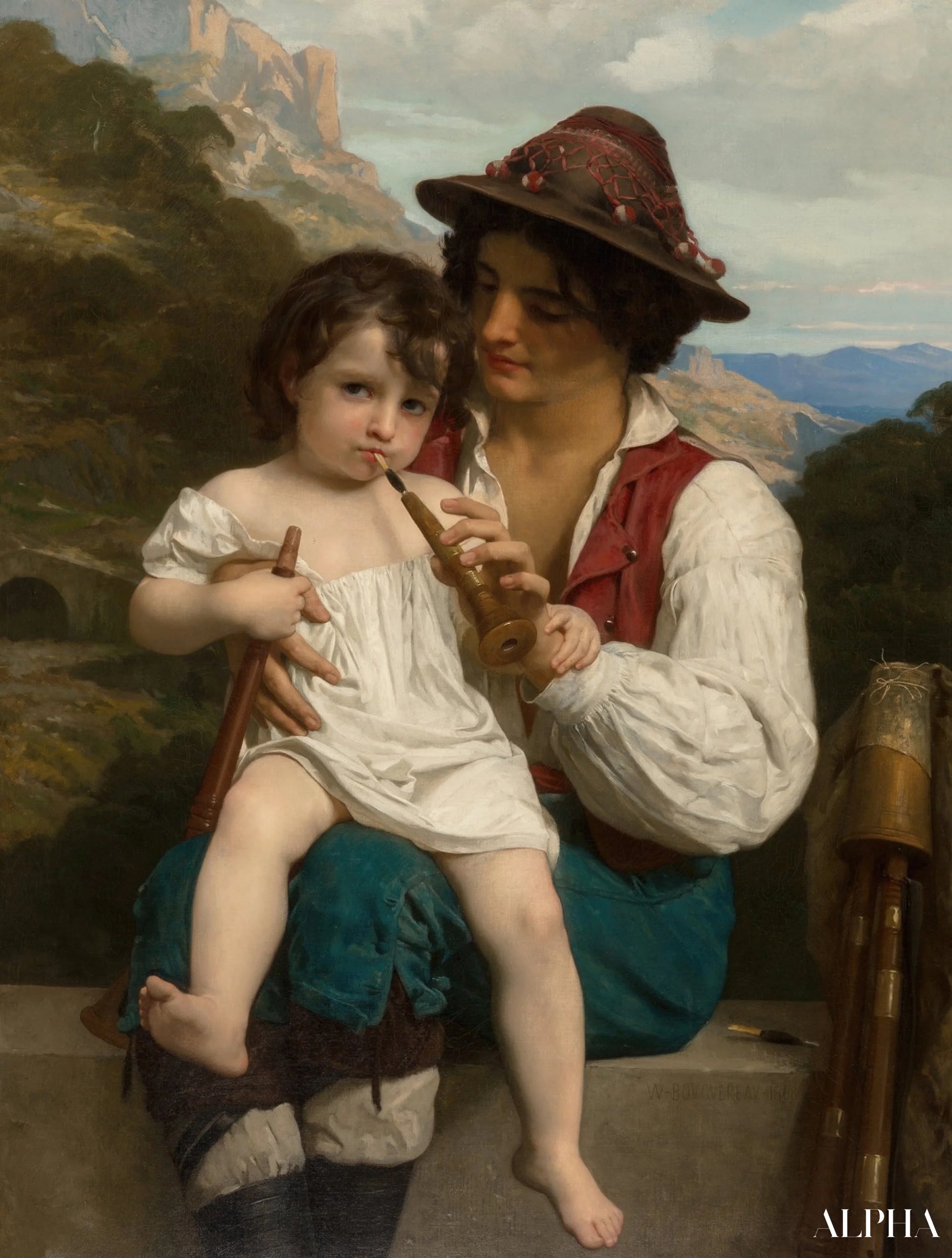 La lezione di flauto - William Bouguereau Riproduzioni di dipinti a olio