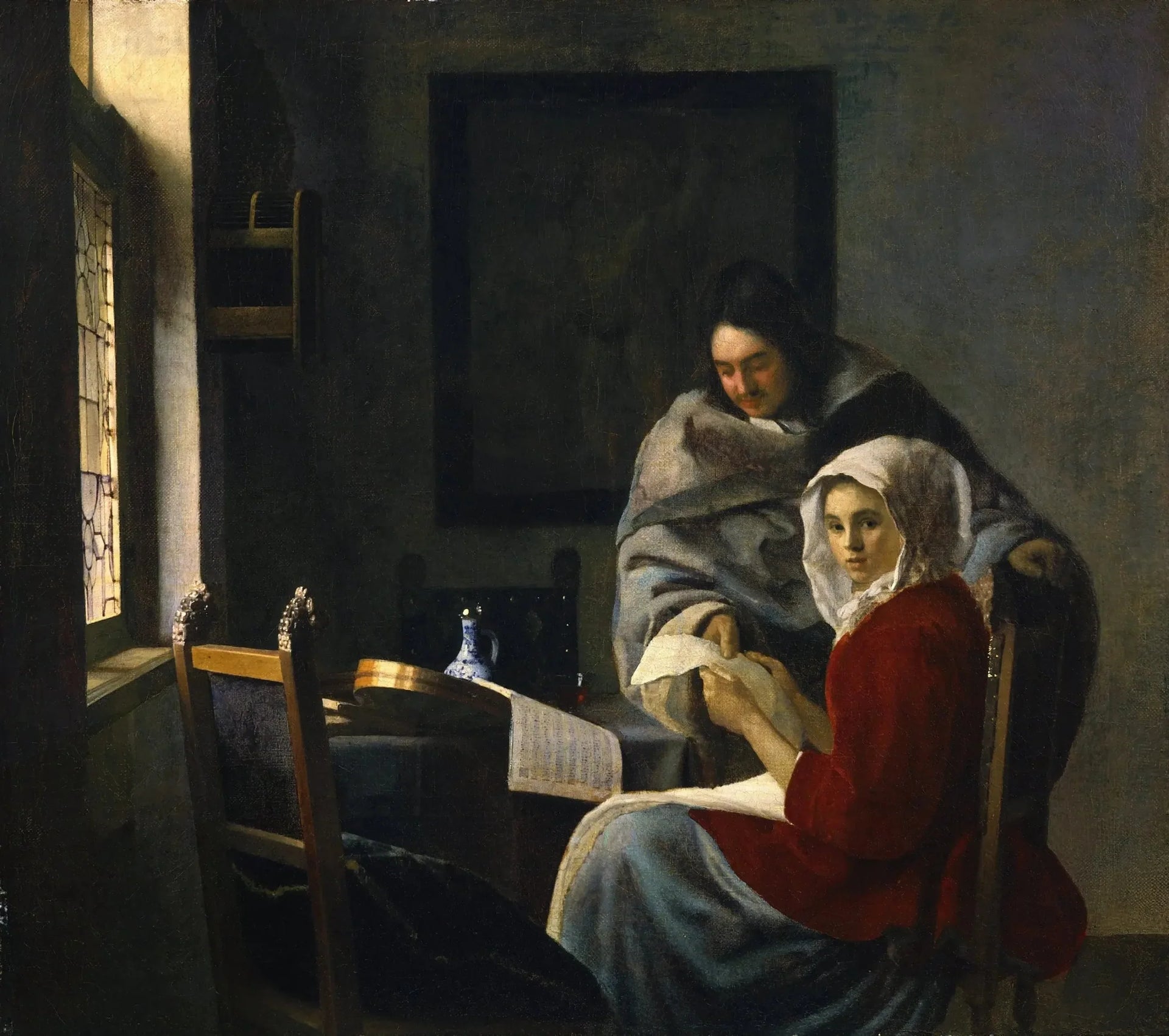 La Leçon de musique interrompue - Johannes Vermeer image 1 reproduction artisanale de tableau
