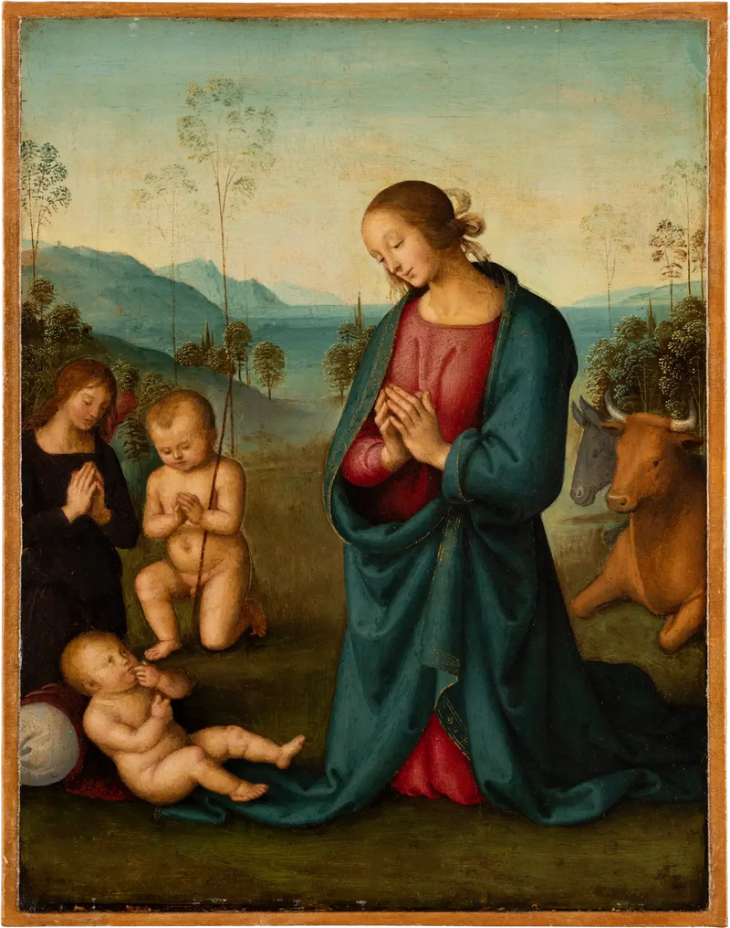 La Madone, l'Enfant Saint Jean et un ange adorant l'Enfant Gesù - Pietro Perugino