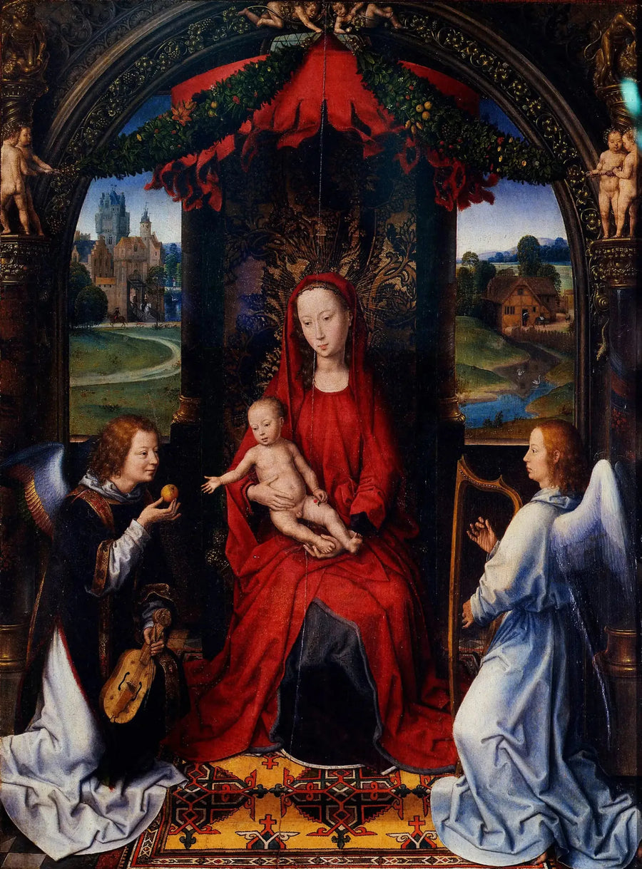 La Madone trônant con il bambino e due angeli musicisti - Hans Memling