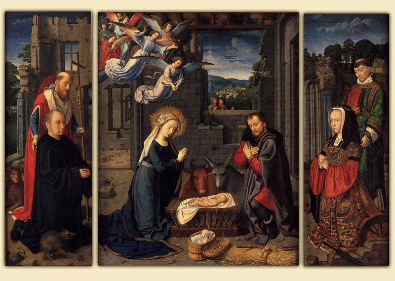 La Natività con i donatori e i santi Gerolamo e Leonard - Gérard David