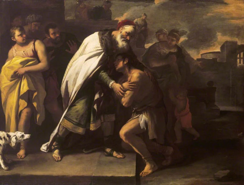 La parabola del figlio prodigo : accolto a casa dal suo padre - Luca Giordano