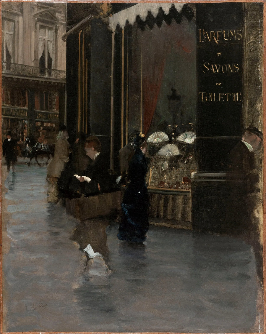 La parfumerie Violet, à l'angle du boulevard des Capucines et de la rue Scribe - Giuseppe De Nittis image 1 tableau peint à l’huile sur toile