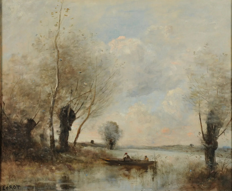La pesca in barca presso i salici - Jean-Baptiste Camille Corot