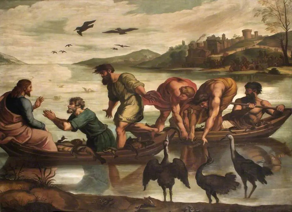 Reproduction du tableau « La pêche miraculeuse - Raphaël Sanzio » par Alpha Reproduction en peinture à l’huile