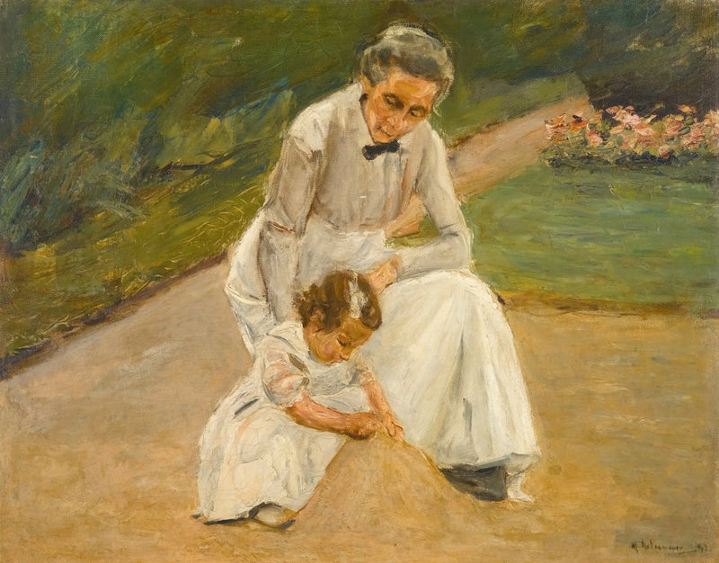 La nipote dell'artista e la sua nutrice che giocano nel giardino - Max Liebermann