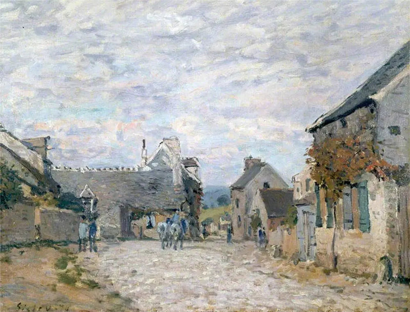 La piccola piazza, la strada del villaggio - Alfred Sisley