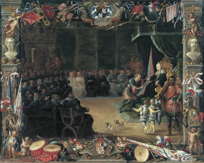 La presentazione del bastone del capitano generale ad Antonio de Moncada da parte della regina reggente Blanca di Sicilia nel 1410 - David Teniers il Giovane