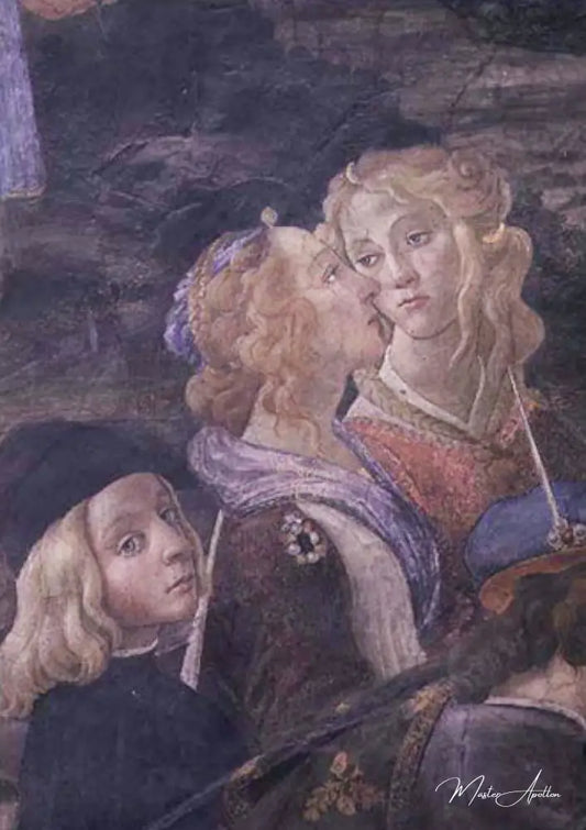 La purification du lépreux et la tentation du Christ, dans la chapelle Sixtine : détail de deux femmes - Sandro Botticelli - Reproductions de tableaux et peintures haut de gamme