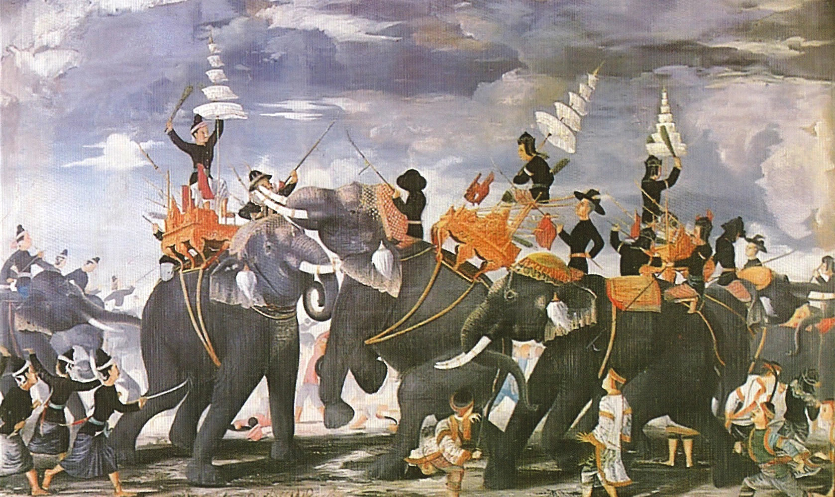 La reine Suriyothai au combat sur son éléphant, Artiste siamois anonyme, XIXe siècle