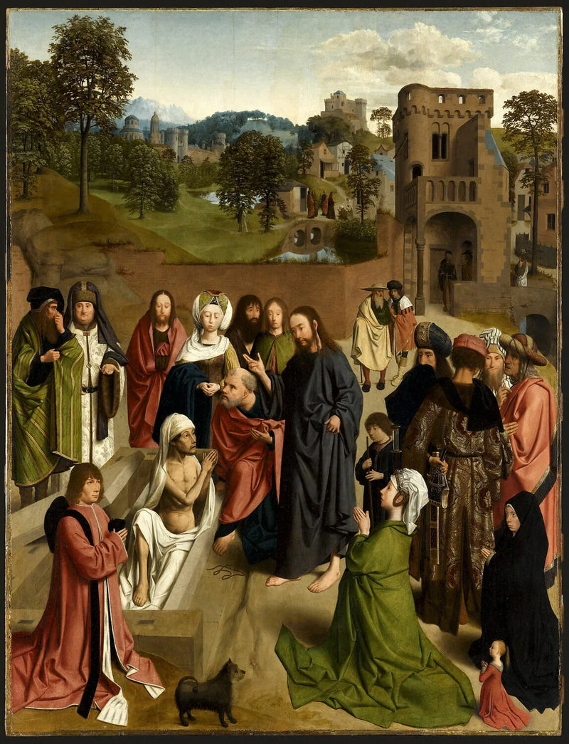 La Resurrezione di Lazzaro, con una coppia di donatori e loro figlia - Geertgen tot Sint Jans