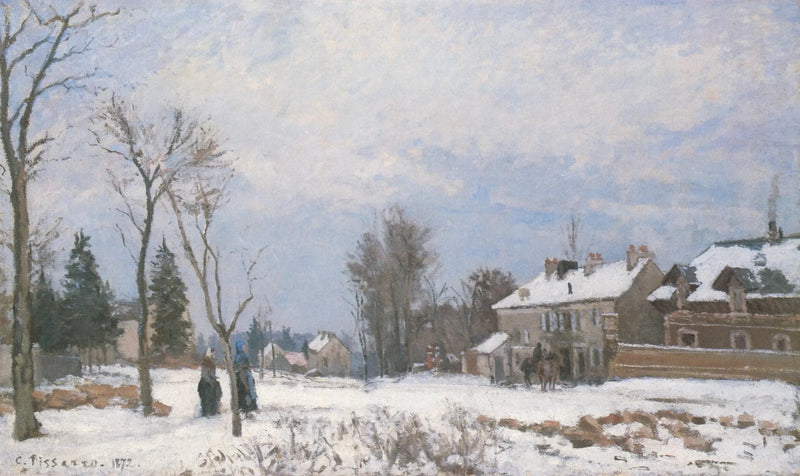 La Strada da Versailles a Saint-Germain, Louveciennes, effetto neve - Camille Pissarro