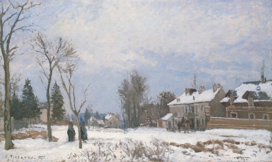 La Strada da Versailles a Saint-Germain, Louveciennes, effetto neve - Camille Pissarro