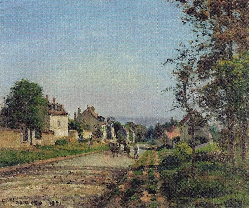 La strada per Versailles, Louveciennes, sole invernale e neve - Camille Pissarro