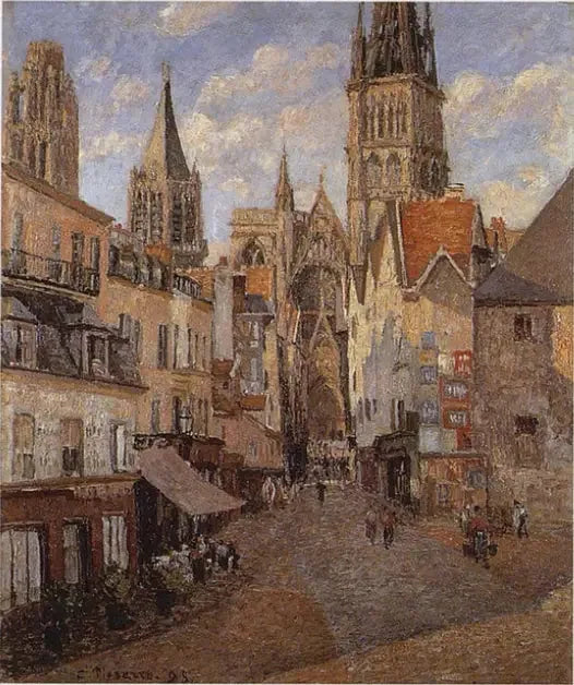 La Via del Negozio di Alimentari a Rouen, fine del pomeriggio - Camille Pissarro