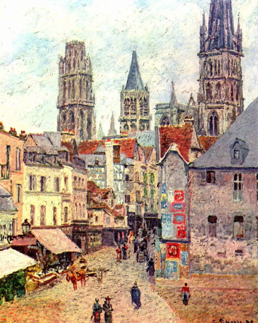 La Via del Negozio di Alimentari a Rouen, mattina, tempo umido - Camille Pissarro