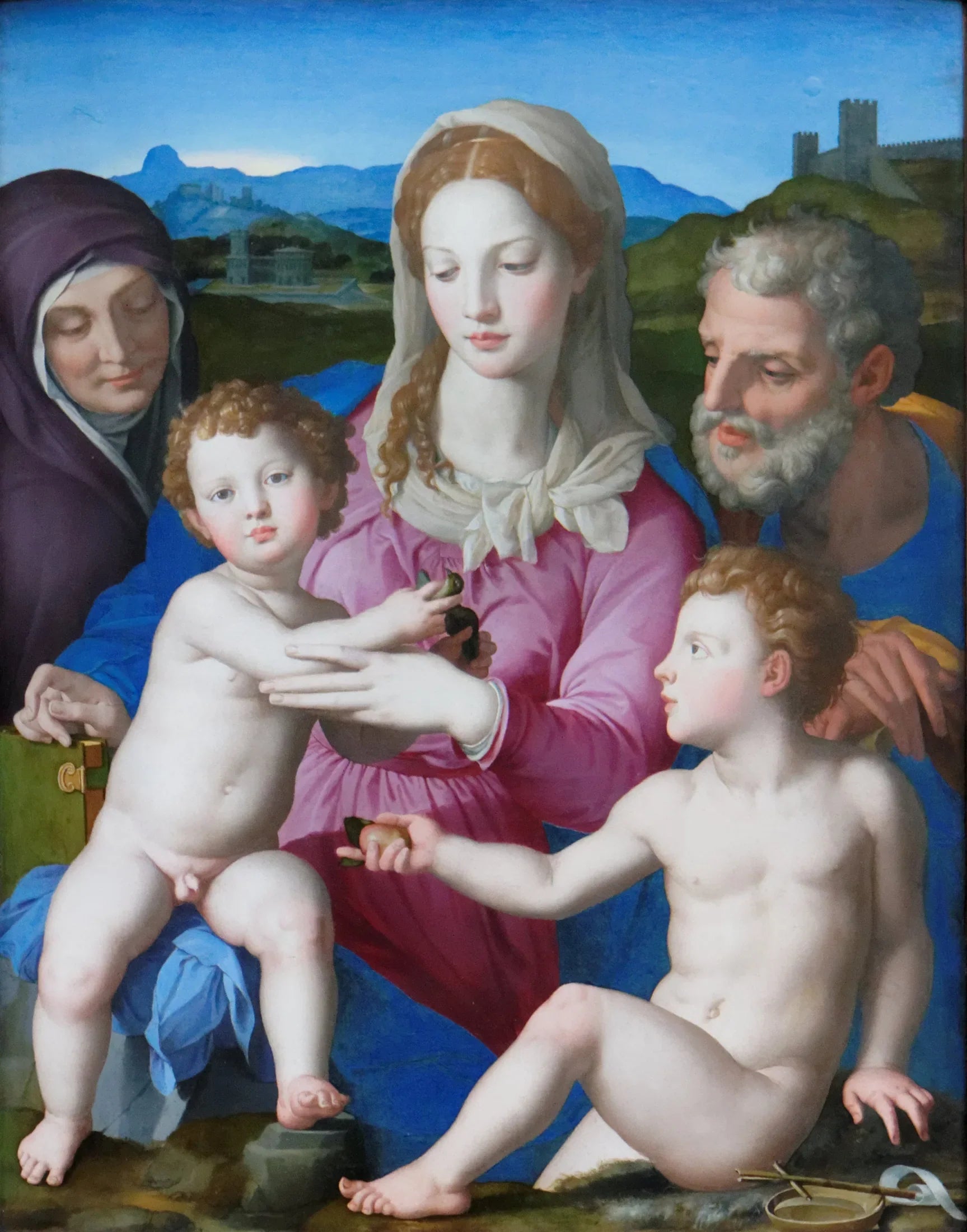 La Sainte Famille avec sainte Élisabeth et le petit saint Jean Baptiste - Bronzino image 1 copie peinte à la main à l’huile