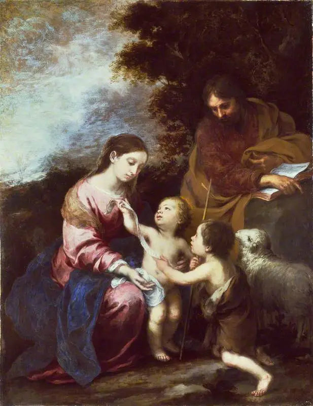 La Sainte Famille avec l'enfant Baptiste - Bartolomé Esteban Murillo image 1 tableau peint à l’huile sur toile