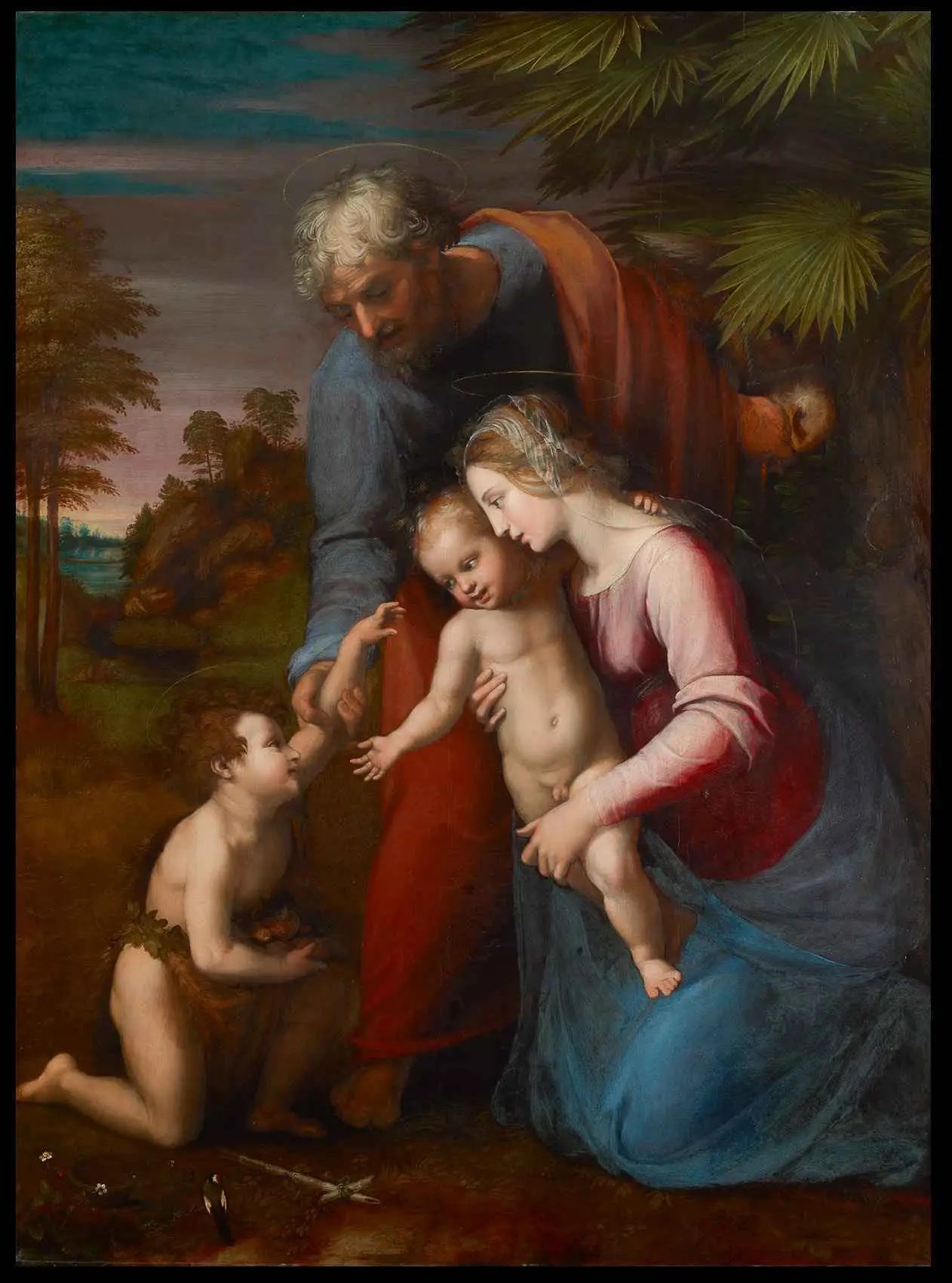 La Sainte Famille avec saint Jean-Baptiste - Raphaël Sanzio image 1 tableau peint à l’huile sur toile