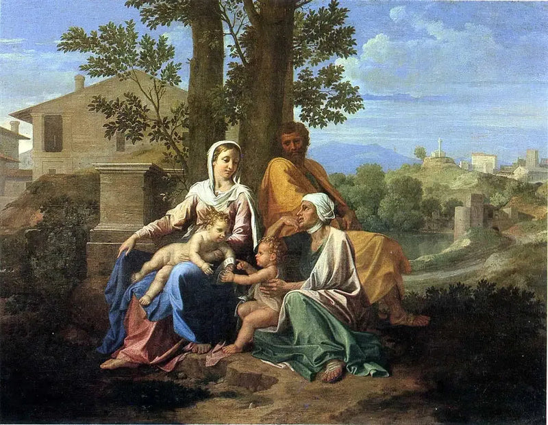 La Sacra Famiglia con san Giovanni e santa Elisabetta in un paesaggio - Nicolas Poussin