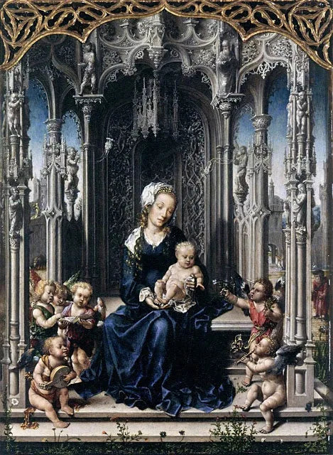 La Santa Vergine e il Bambino, tra due gruppi di angeli - Jan Gossaert