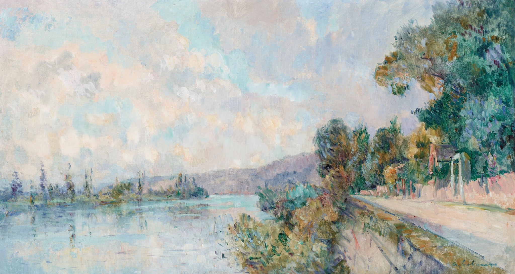 La Seine et les coteaux de Dieppedalle, vue prise de Croisset, près Rouen - Albert Lebourg image 1 tableau peint à l’huile sur toile