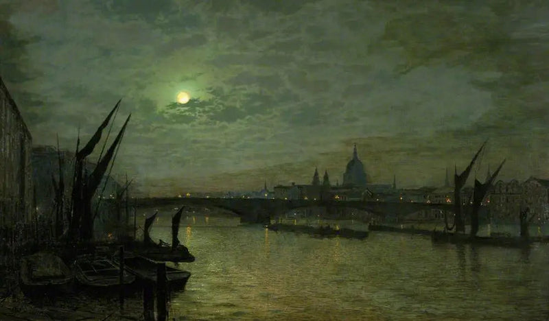 La Tamise al chiaro di luna con il ponte di Southwark, Londra - John Atkinson Grimshaw