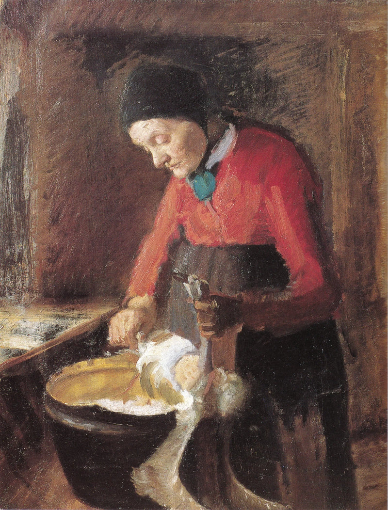 La vecchia Lene che spenna un'oca - Anna Ancher